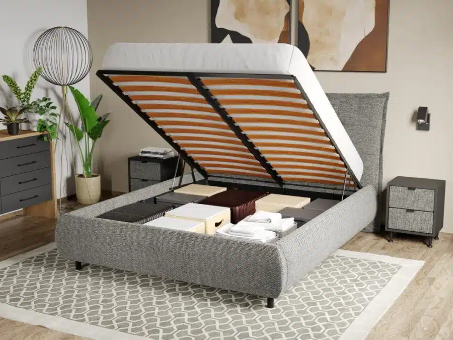 PAT tapitat Axel cu somiera rabatabila si lada de depozitare [1]