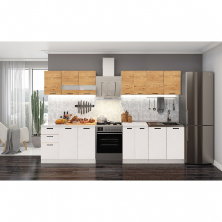 Mobila bucatarie - Bucatarie DUSEA 2,6 m alb+stejar k003