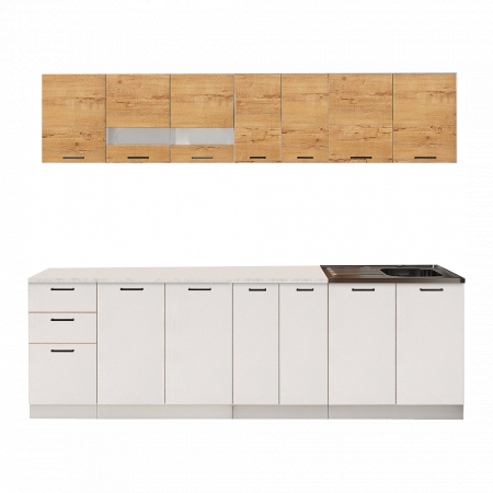 Bucatarie DUSEA 2,6 m alb+stejar k003 [1]