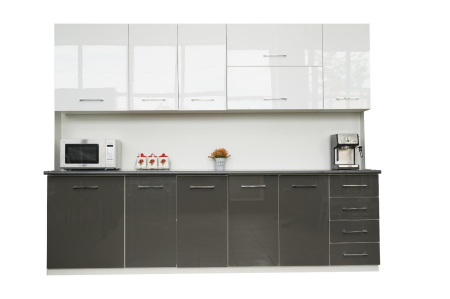 Set bucatarie - Bucatarie GARRY 2,6m MDF alb si gri lucios