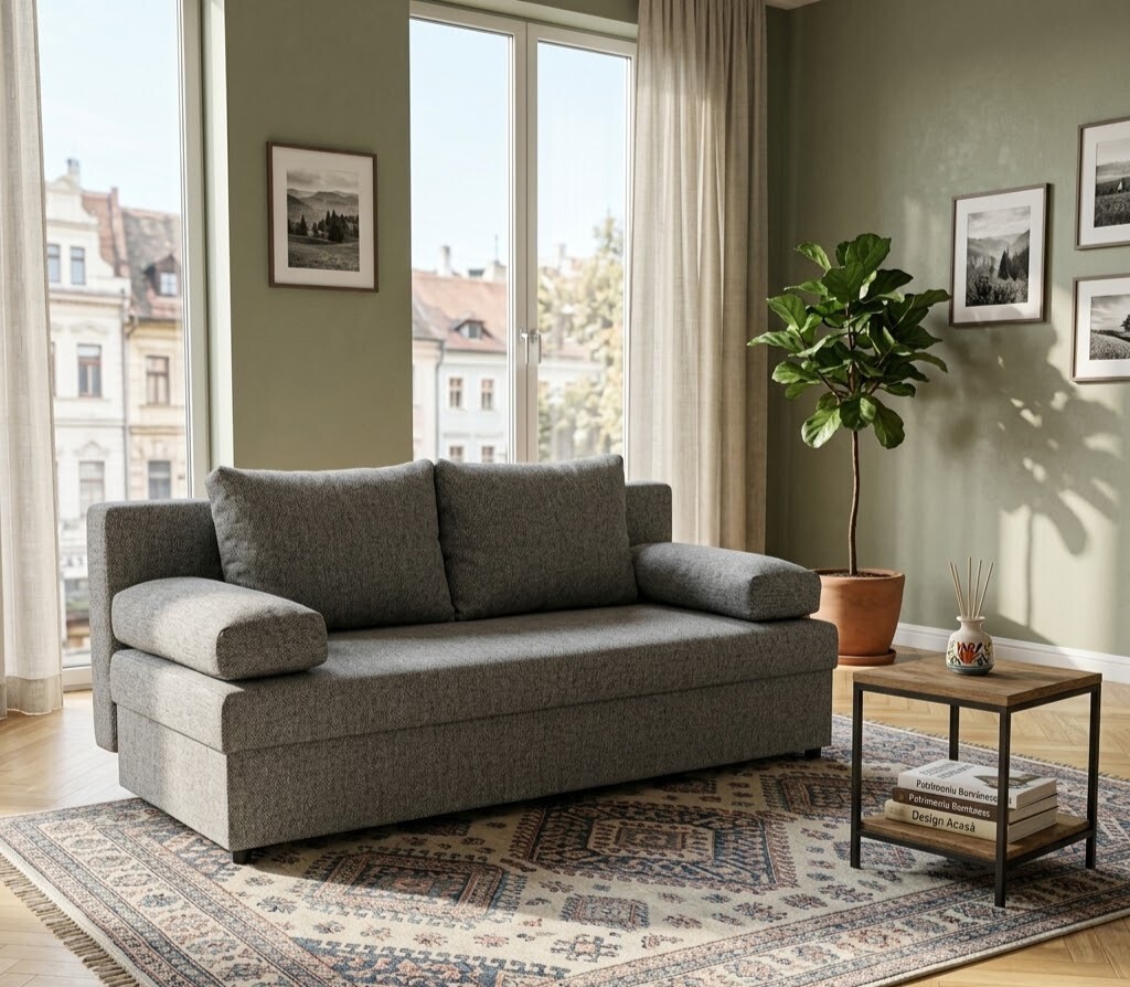 Canapele 3 locuri extensibile - Canapea Ana 3 locuri extensibila stofa gri Neve 83