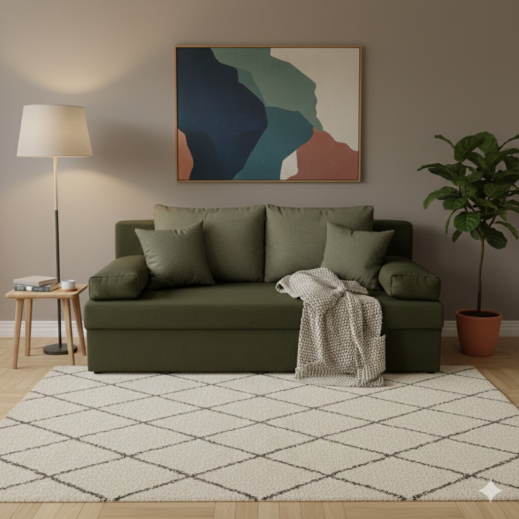 Canapele - Canapea ANA extensibila 3 locuri cu lada depozitare stofa verde Curio 39