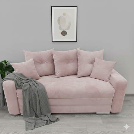 Canapele 2 locuri extensibile - CANAPEA BASIC BRAT INGUST 2 LOCURI extensibila stofa plusata roz Paradiso Sepia