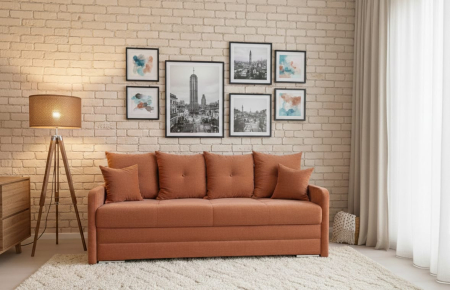 Canapele - CANAPEA BASIC BRAT INGUST 3 LOCURI extensibila stofa plusata caramizie Wind 52