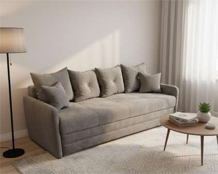 Canapele 3 locuri extensibile - CANAPEA BASIC BRAT INGUST 3 LOCURI extensibila stofa plusata gri deschis Wind 90