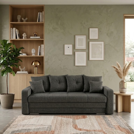 Canapele 3 locuri extensibile - canapea-basic-3locuri-gri-inchis-extensibila-mobila-actual-barlad