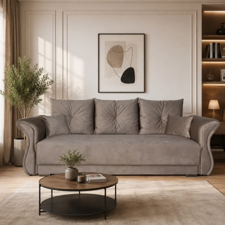 Canapele 3 locuri extensibile - canapea-extensibila-iris-catifea-bej-mobila-actual-barlad