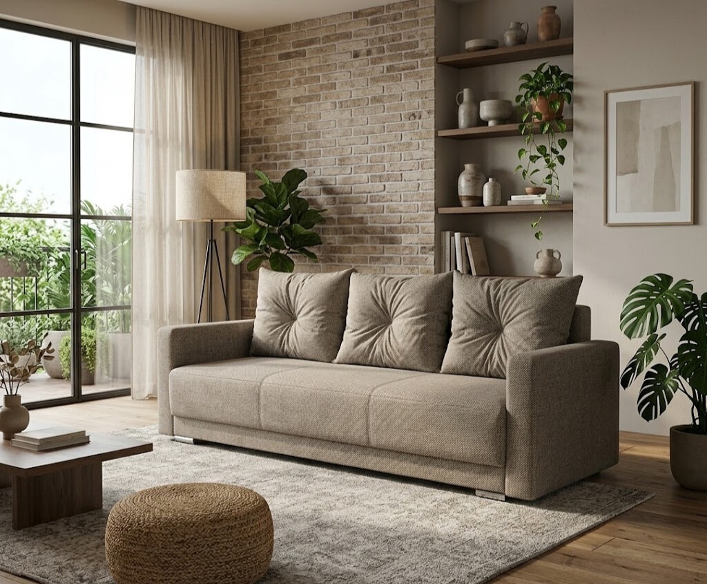 Canapele 3 locuri extensibile - canapea liuba extensibila stofa bej magazin mobila actual barlad