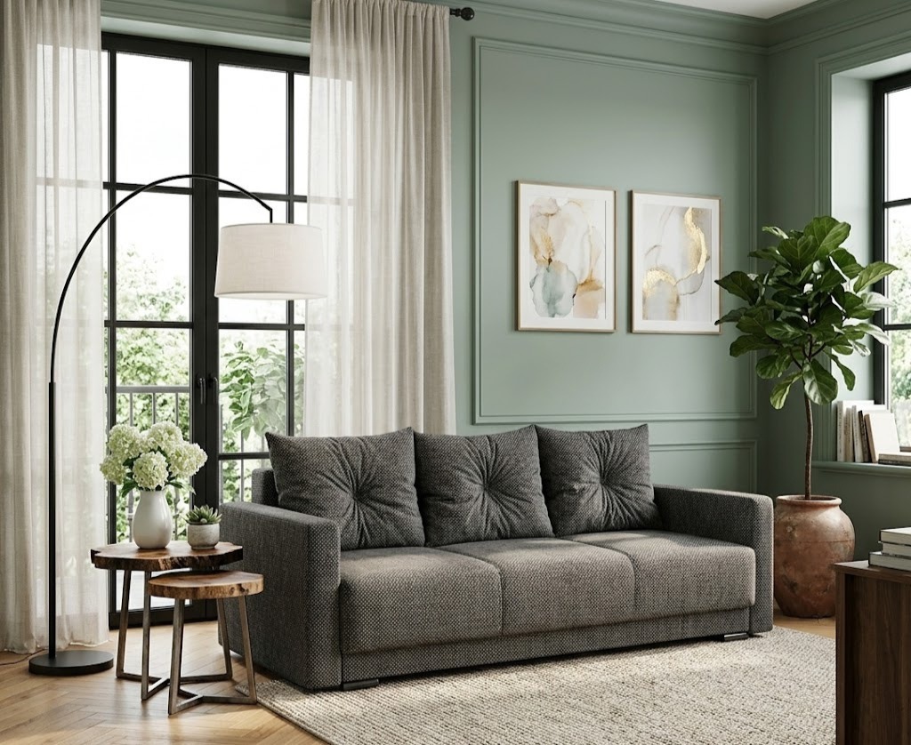 Canapele - canapea liuba extensibila stofa gri inchis magazin mobila actual barlad