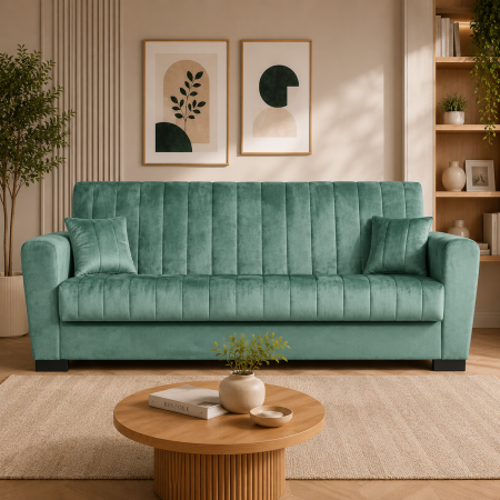 Canapele 3 locuri extensibile - canapea-loft-3locuri-extensibila-catifea-verde-mobila-actual-barlad