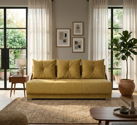 Canapele 3 locuri extensibile - canapea-markos-extensibila-140-stofa-mustar-mobila-actual-barlad