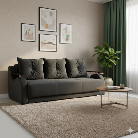 Canapele - CANAPEA ORIENT extensibila 140 stofa plusata gri inchis Herbi 30