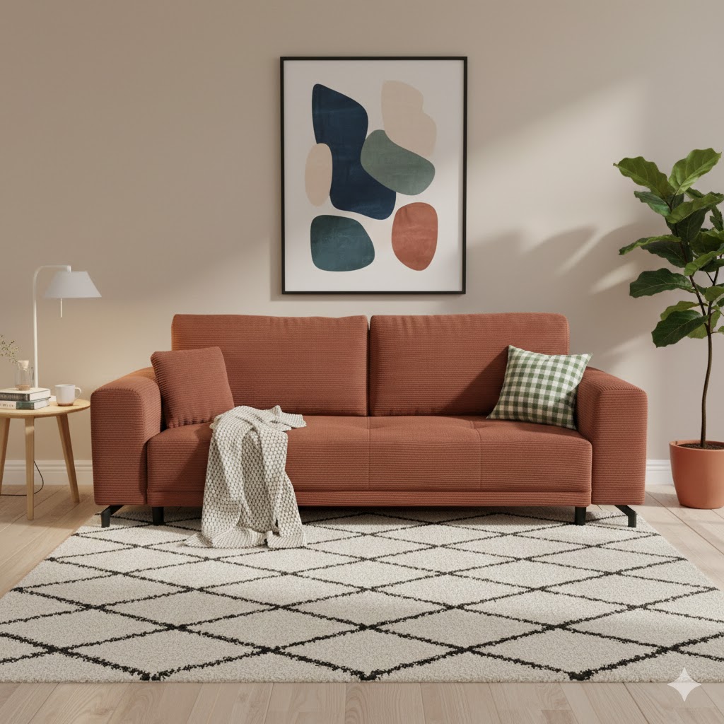 Canapele - Canapea VEGA extensibila 3 locuri cu lada depozitare caramizie Zoom New 24