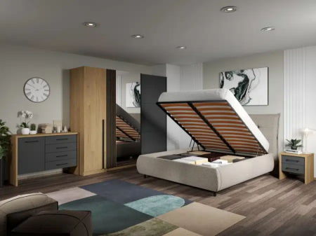 DORMITOR AXEL cu dulap cu 2 usi culisante si oglinda si dulap cu o usa batanta [1]