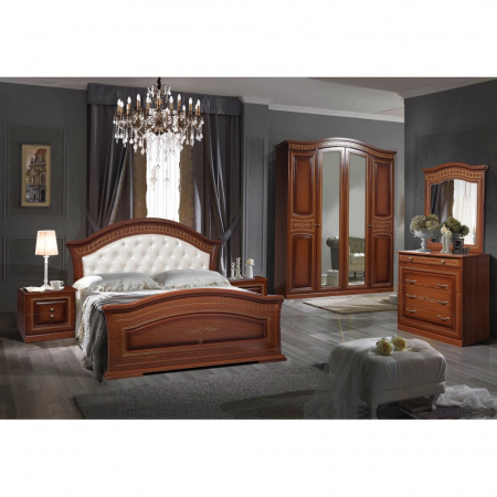 Mobila dormitor - DORMITOR NIKOL 4 usi, nuc, tapitat