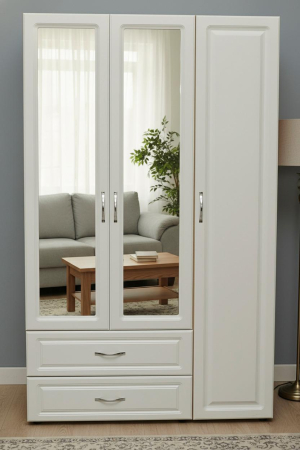 Dressinguri sI dulapuri - Dulap NETTY MDF alb striat si pal sonoma, 3 usi batante si 2 sertare