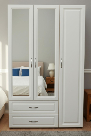 Dulap NETTY MDF alb striat si pal sonoma, 3 usi batante si 2 sertare [1]