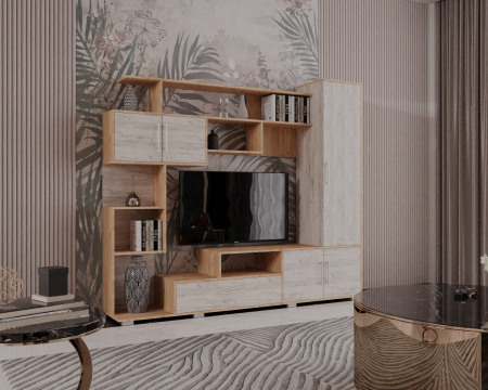 Mobila living - LIVING PEKIN stejar craft auriu si stejar craft alb