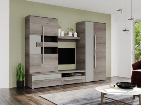 Set living - Set mobilier living Vera pal melaminat lemn si gri nisip 3,05m