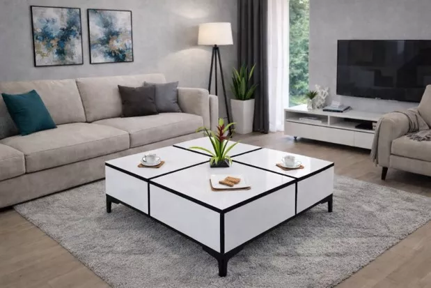 Masute cafea - Masuta cafea AMETIST pal alb si blat MDF alb lucios