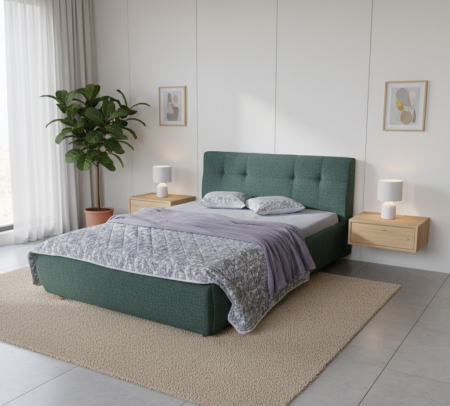 Paturi tapitate - Pat tapițat Dana 200*160 cm stofa verde turcoaz cu somieră rabatabilă și ladă depozitare