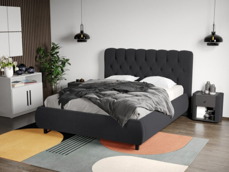 Mobila dormitor - PAT tapitat MEGA catifea gri inchis cu somiera fixa