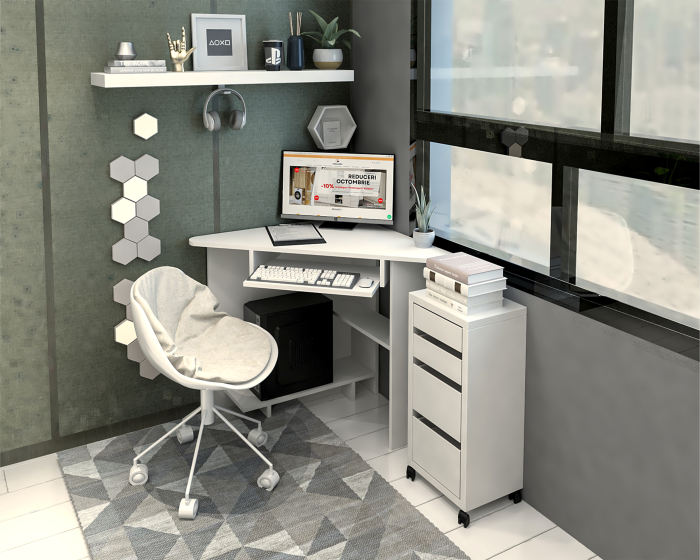 Birou pe Colt SU15 Ro, 76x76x75 cm, Alb [4]