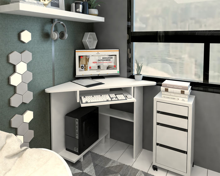 Birou pe Colt SU15 Ro, 76x76x75 cm, Alb [3]