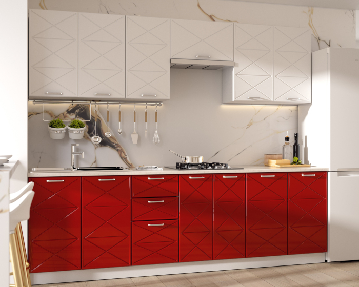 Bucatarie Boston 260x60x200cm Mdf Alb Rosu [4]