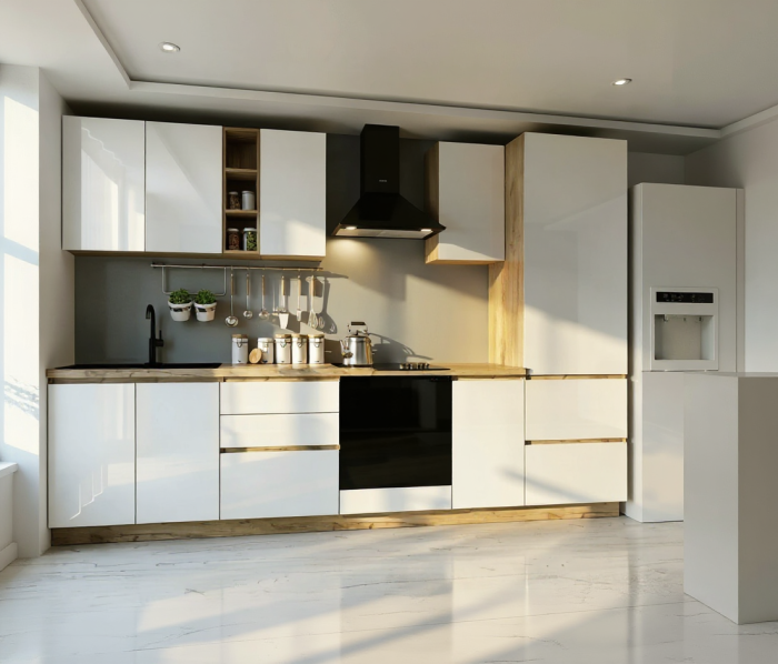 Bucatarie Chelsea 3m 300x60x215 cm Stejar K003 Alb