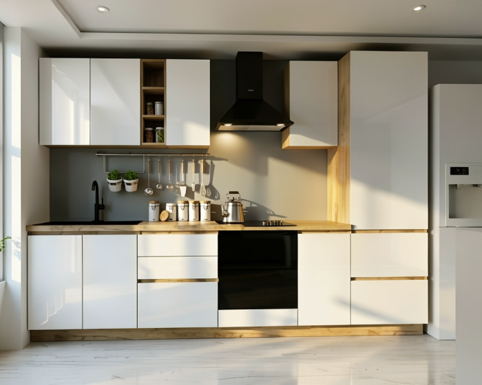 Set Bucătărie Chelsea Stejar K003 Alb 300x60x215 cm [6]