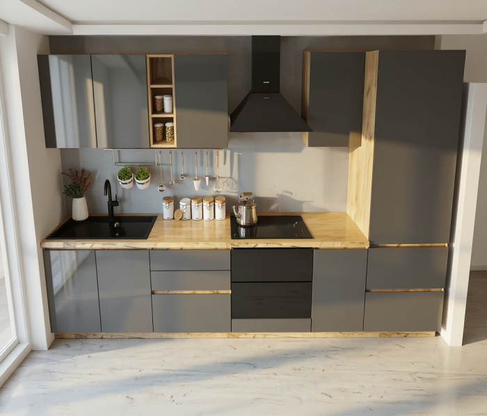 Bucatarie Chelsea 3m 300x60x215 cm Stejar K003/Antracit [5]