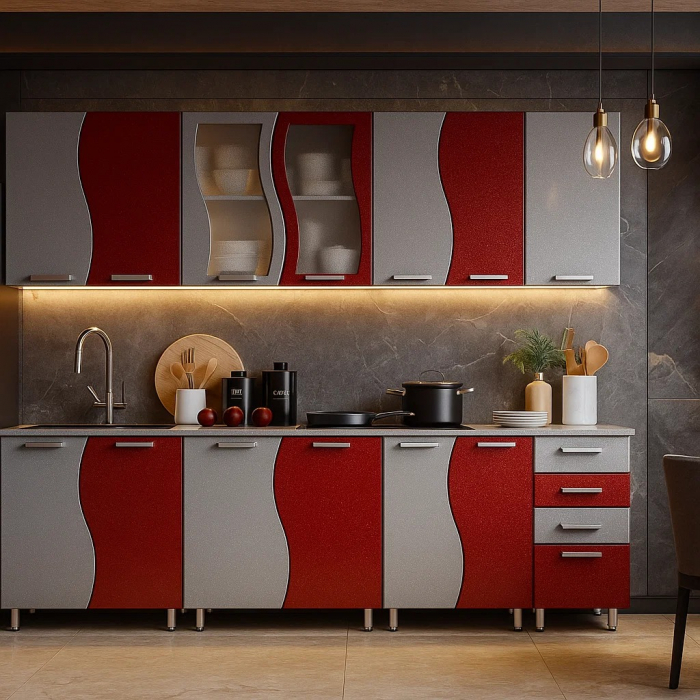 Bucatarie CIP S MDF Rosu Metalizat 2,6m [2]