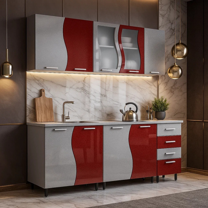 Bucatarie CIP S MDF Rosu Metalizat 2m [2]