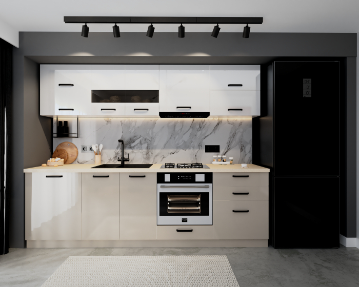 Bucatarie Daria MDF, 260x60x200cm, Alb+Cappuccino
