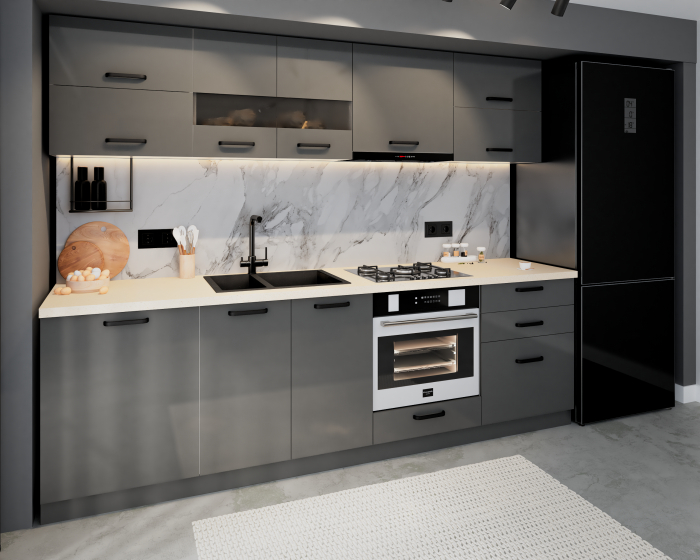Bucatarie Daria MDF, V1 260x60x200cm, Antracit [4]