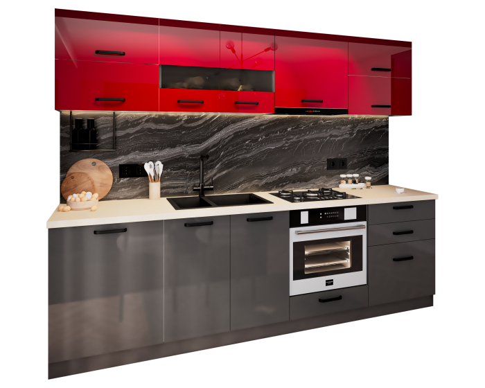 Bucatarie Daria MDF, V1 260x60x200cm, Rosu+ Antracit [6]
