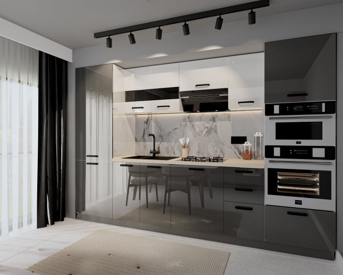Bucatarie Daria, MDF Alb+Antracit, 303x60x200cm [4]