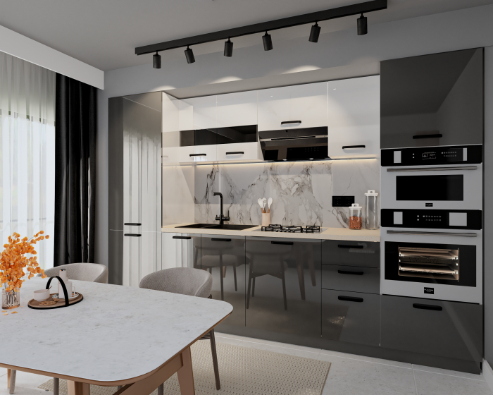 Bucatarie Daria, MDF Alb+Antracit, 303x60x200cm