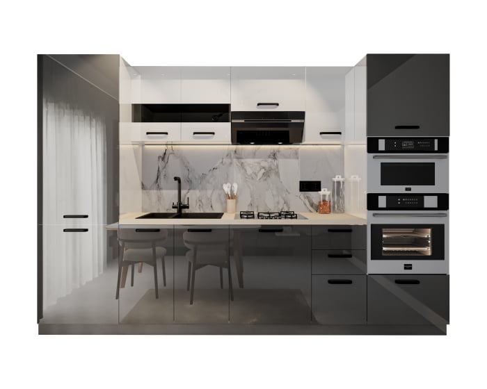 Bucatarie Daria, MDF Alb+Antracit, 303x60x200cm [3]