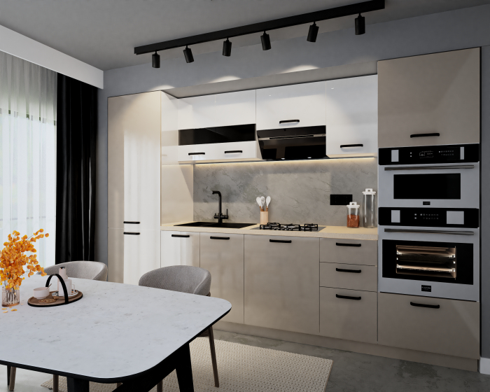 Bucatarie Daria, MDF Alb+Cappuccino, 303x60x200cm [2]