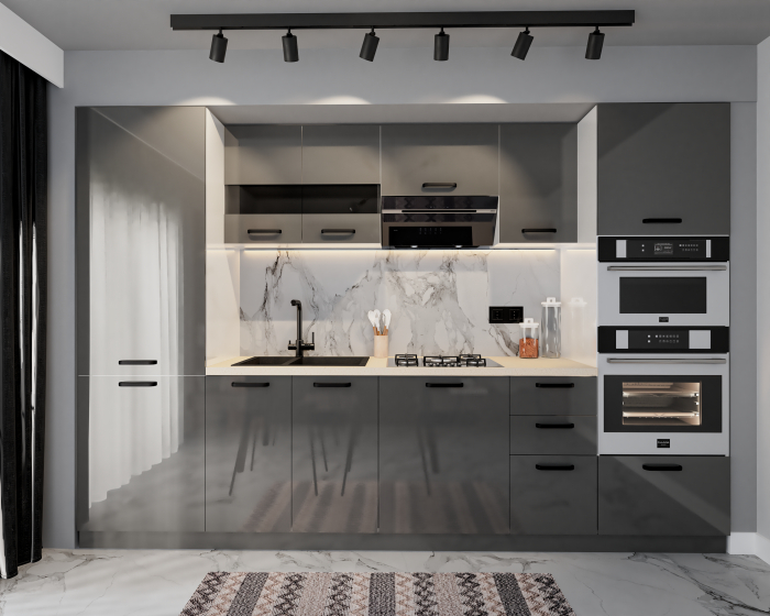 Bucatarie Daria, MDF Gri antracit, 303x60x200cm