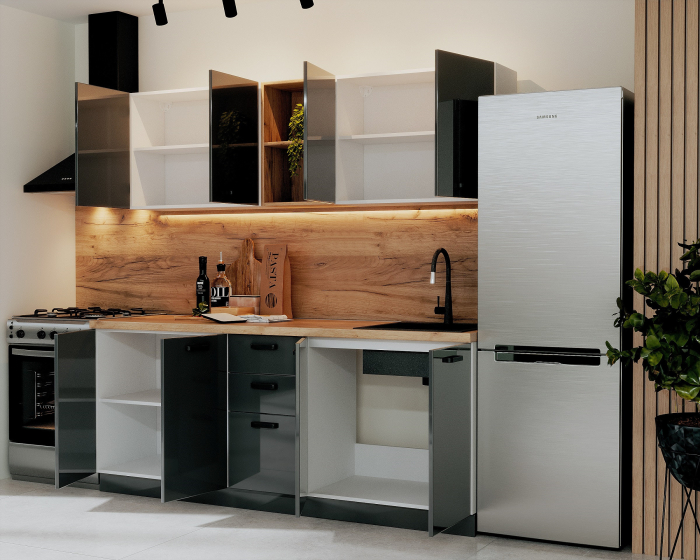 Bucatarie Daria MDF V1, 200x60x200cm, Acril Antracit [5]