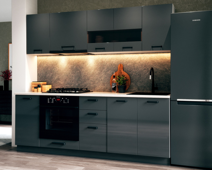 Bucatarie Daria MDF V1, 220x60x200cm, Acril Antracit [2]