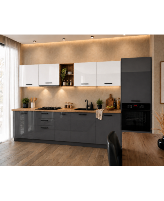Bucatarie Daria MDF V1 Alb lucios/Antracit 340x60x200cm [3]