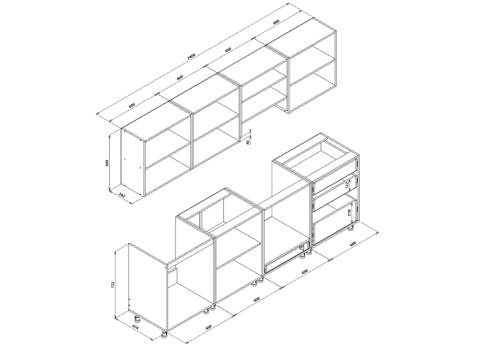 Bucatarie Daria V2, 240x60x200cm, Alb+Antracit [8]