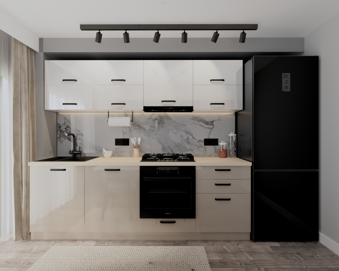 Bucatarie Daria V2, 240x60x200cm, Alb+Cappuccio
