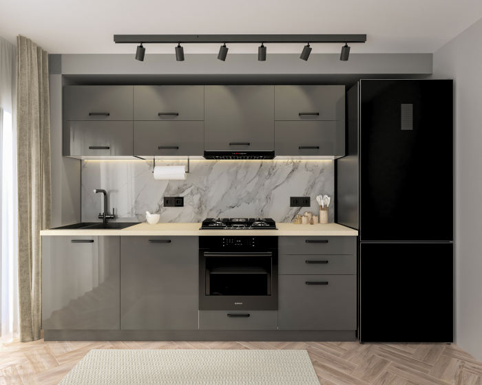 Bucatarie Daria V2, 240x60x200cm, Gri antracit