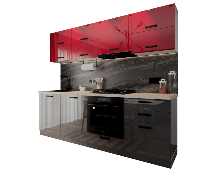 Bucatarie Daria V2, 240x60x200cm, Rosu+Antracit [3]