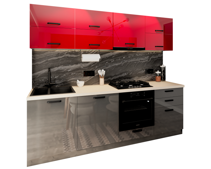 Bucatarie Daria V2, 240x60x200cm, Rosu+Antracit [4]